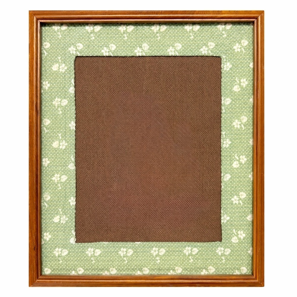 Wood Picture Frame With Green Floral Fabric Mat